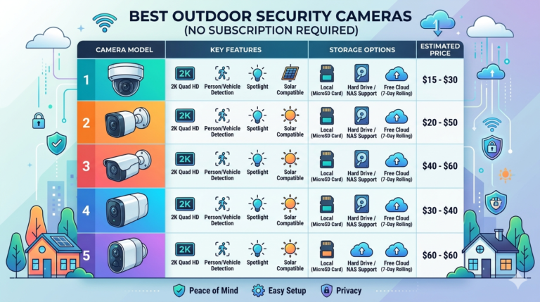 best outdoor security camera without subscription comparison features and price